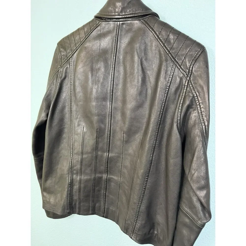 Carbon2Cobalt Sloane Leather Jacket Womens S Black Lambskin Moto Biker 318010